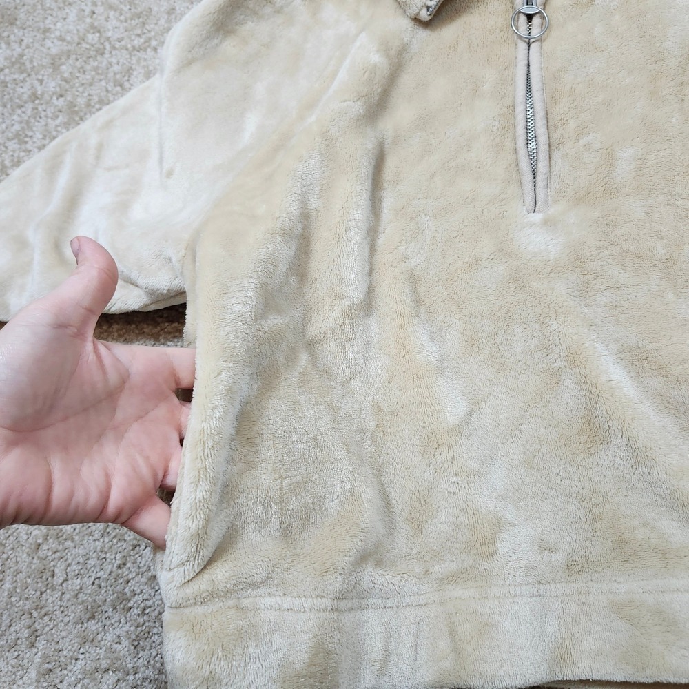 Hollister Women's Medium Beige Fuzzy Fleece 1/4 Zip Pullover Sweatshirt - Picture 5 of 8